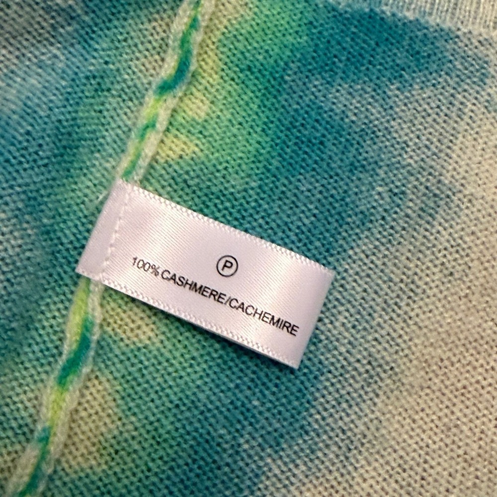Lisa Todd 100% Cashmere Sweater Blue Green Ombre Pointelle Crewneck Chic Size XS - Picture 13 of 14